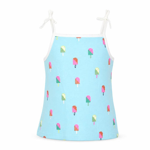 Marks and Spencer Girls Blue Geometric Cotton Basic Tank Size 2-3 Years Square Neck Pullover - Ice Lolly Print