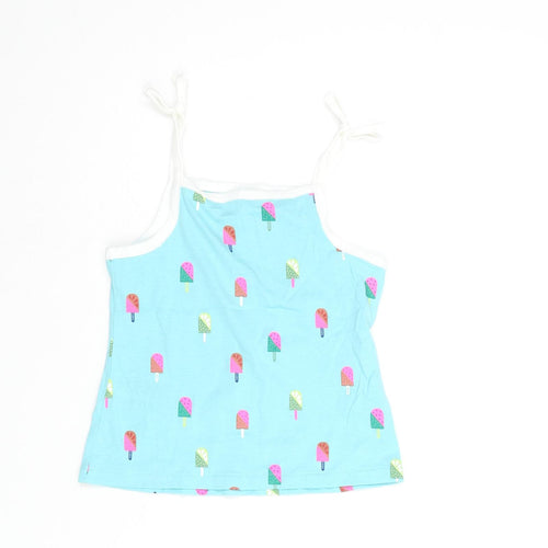 Marks and Spencer Girls Blue Geometric Cotton Basic Tank Size 2-3 Years Square Neck Pullover - Ice Lolly Print