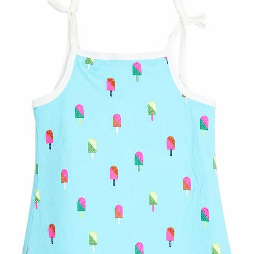 Marks and Spencer Girls Blue Geometric Cotton Basic Tank Size 2-3 Years Square Neck Pullover - Ice Lolly Print