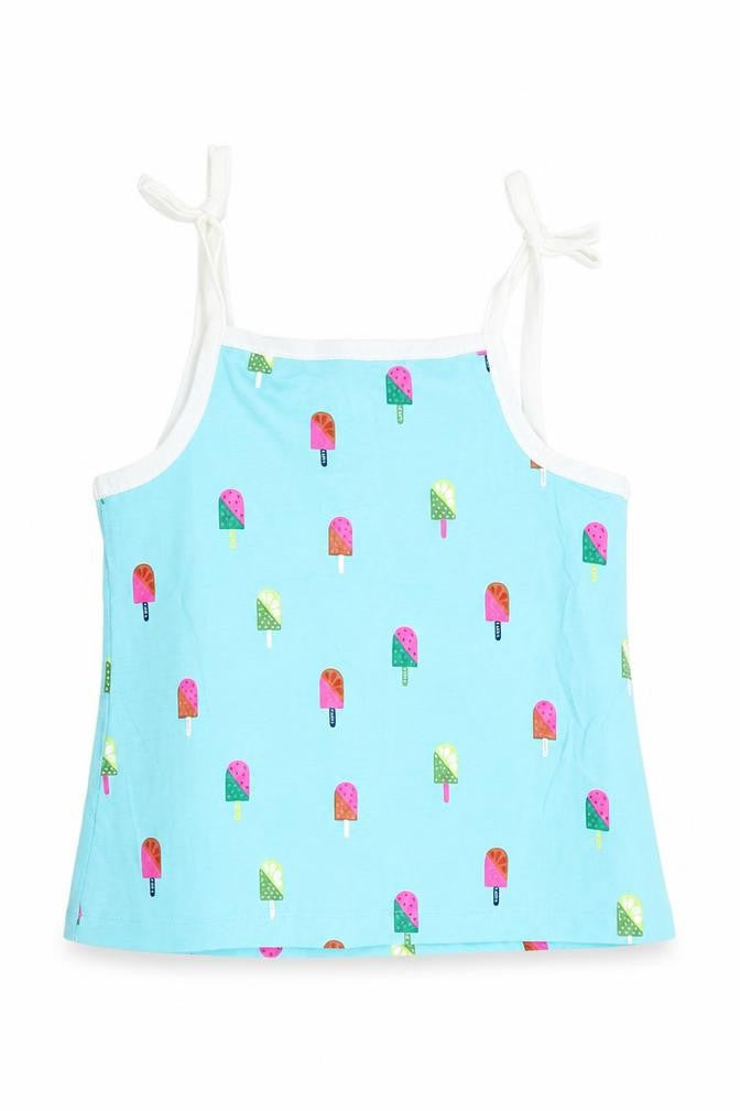 Marks and Spencer Girls Blue Geometric Cotton Basic Tank Size 2-3 Years Square Neck Pullover - Ice Lolly Print