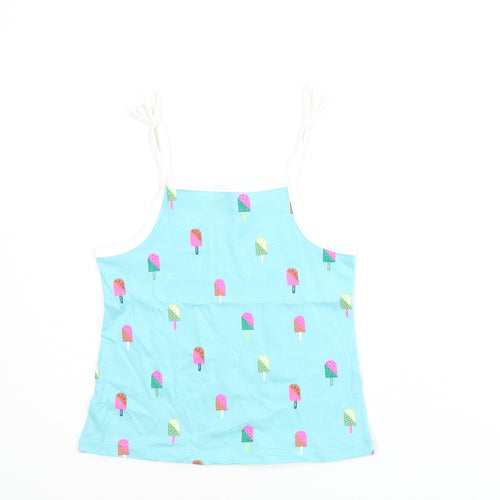Marks and Spencer Girls Blue Geometric Cotton Basic Tank Size 2-3 Years Square Neck Pullover - Ice Lolly Print