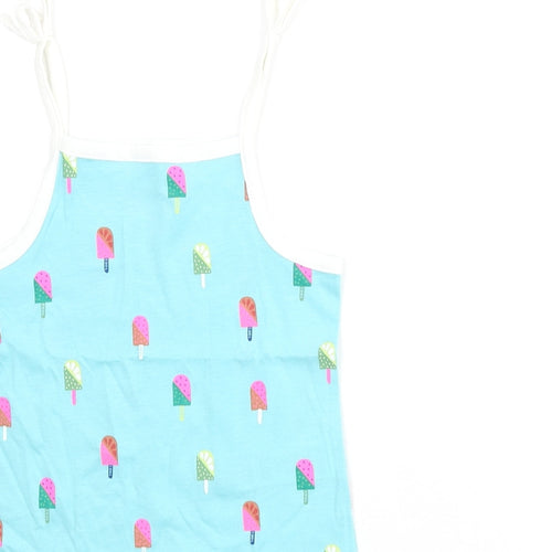 Marks and Spencer Girls Blue Geometric Cotton Basic Tank Size 2-3 Years Square Neck Pullover - Ice Lolly Print