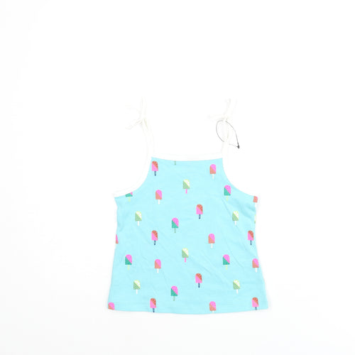 Marks and Spencer Girls Blue Geometric Cotton Basic Tank Size 2-3 Years Square Neck Pullover - Ice Lolly Print