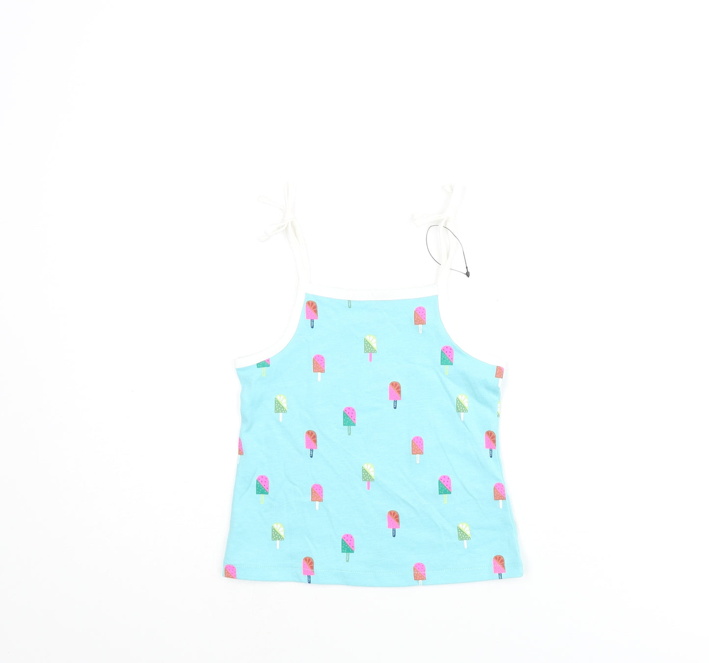 Marks and Spencer Girls Blue Geometric Cotton Basic Tank Size 2-3 Years Square Neck Pullover - Ice Lolly Print