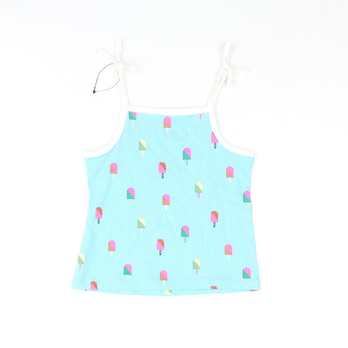 Marks and Spencer Girls Blue Geometric Cotton Basic Tank Size 2-3 Years Square Neck Pullover - Ice Lolly Print