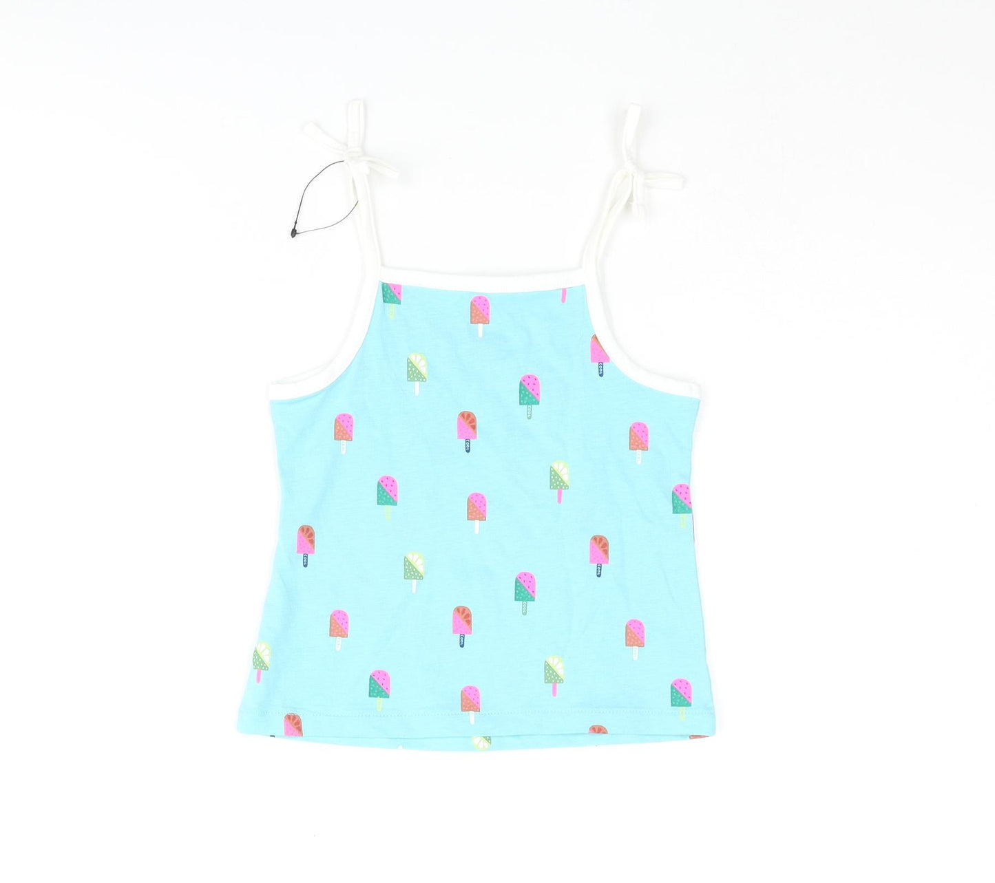 Marks and Spencer Girls Blue Geometric Cotton Basic Tank Size 2-3 Years Square Neck Pullover - Ice Lolly Print