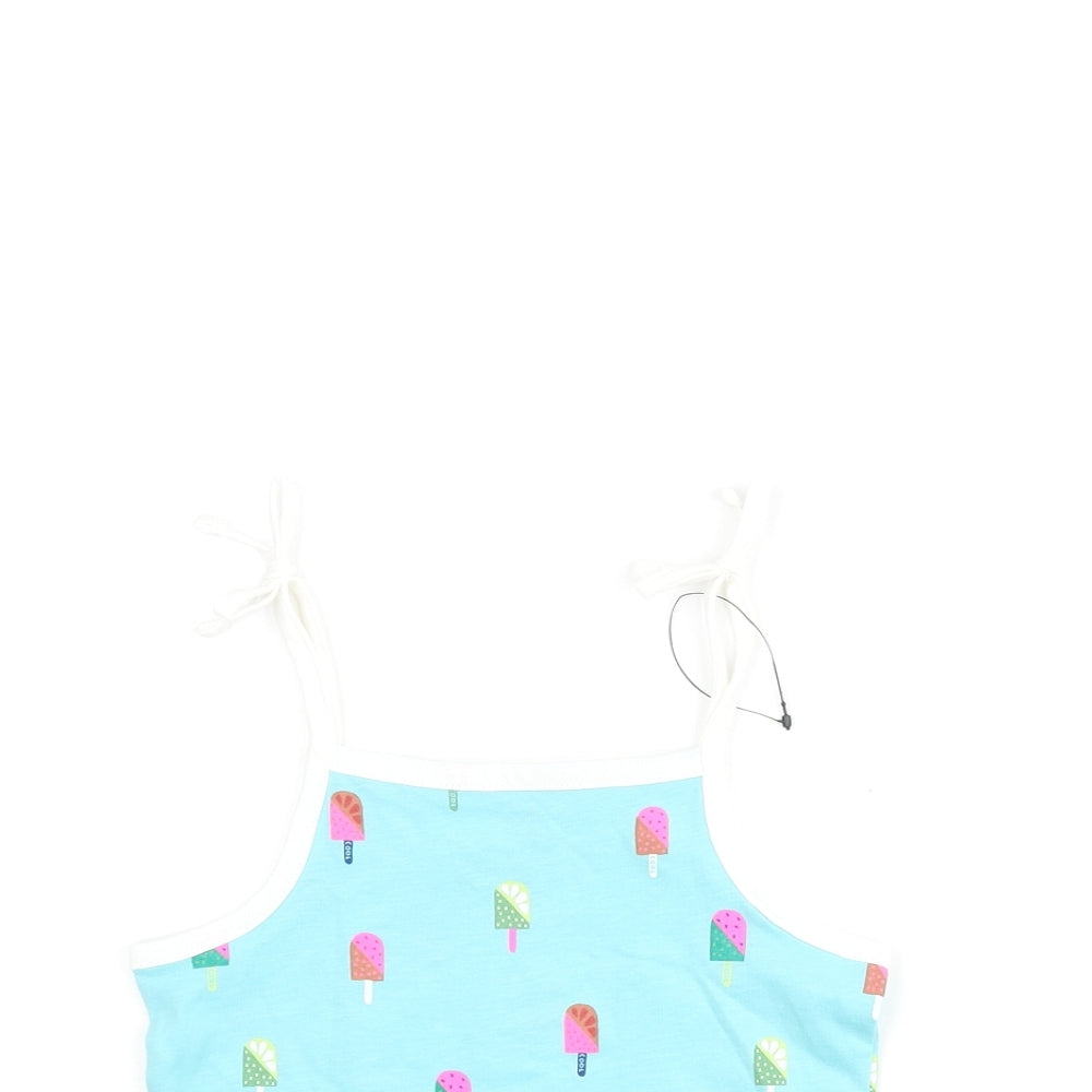 Marks and Spencer Girls Blue Geometric Cotton Basic Tank Size 2-3 Years Square Neck Pullover - Ice Lolly Print