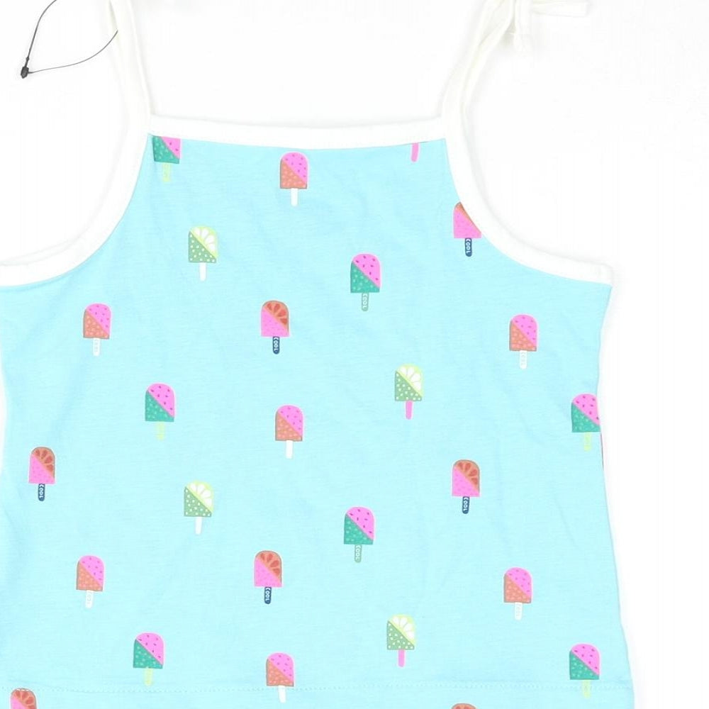 Marks and Spencer Girls Blue Geometric Cotton Basic Tank Size 2-3 Years Square Neck Pullover - Ice Lolly Print