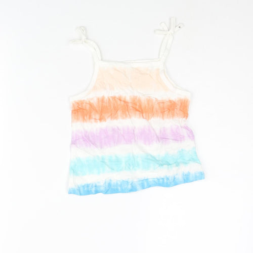 Marks and Spencer Girls Multicoloured Striped Cotton Basic Tank Size 3-4 Years Square Neck Pullover