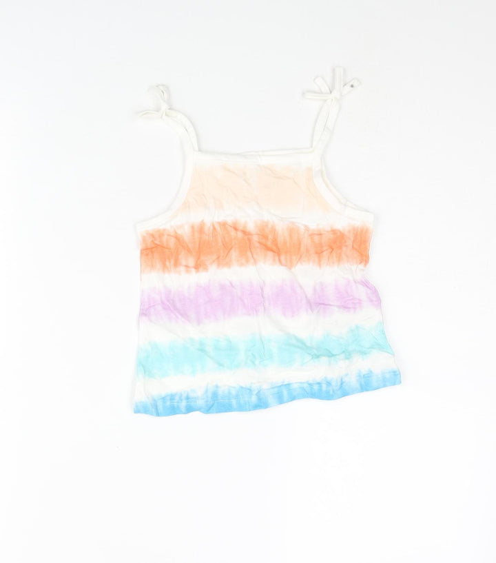 Marks and Spencer Girls Multicoloured Striped Cotton Basic Tank Size 3-4 Years Square Neck Pullover