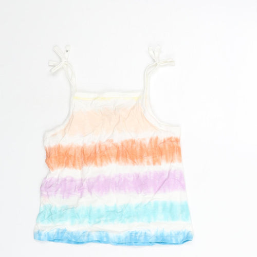 Marks and Spencer Girls Multicoloured Striped Cotton Basic Tank Size 3-4 Years Square Neck Pullover