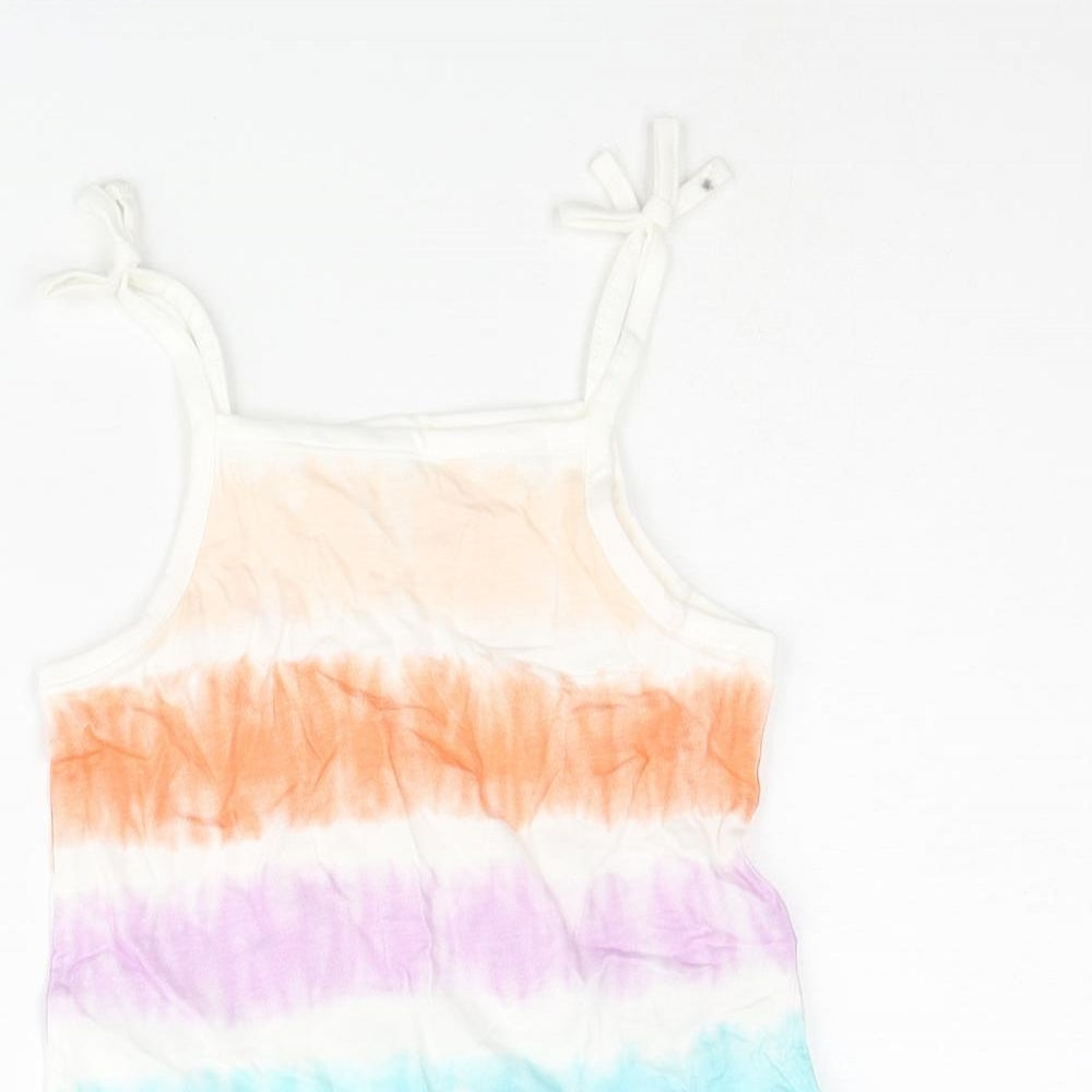 Marks and Spencer Girls Multicoloured Striped Cotton Basic Tank Size 3-4 Years Square Neck Pullover