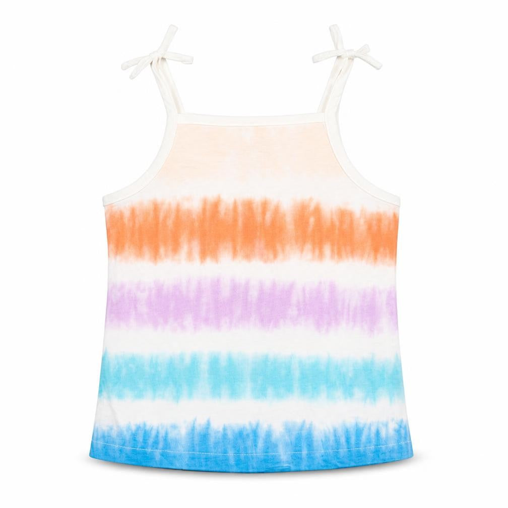Front view of Marks & Spencer girls’ multicoloured striped cotton basic tank, size 5-6, years square neck pullover