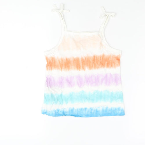 Marks and Spencer Girls Multicoloured Striped Cotton Basic Tank Size 5-6 Years Square Neck Pullover