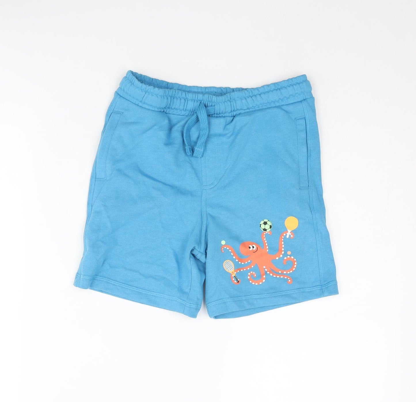 Marks and Spencer Boys Blue Cotton Sweat Shorts Size 7-8 Years Regular Drawstring - Octopus Print