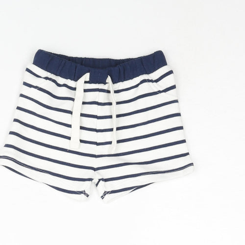 Marks and Spencer Boys Blue Striped Cotton Cropped Trousers Size 3-6 Months Drawstring