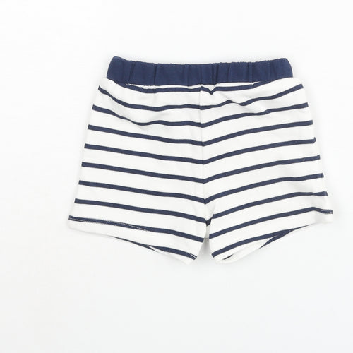 Marks and Spencer Boys Blue Striped Cotton Cropped Trousers Size 3-6 Months Drawstring