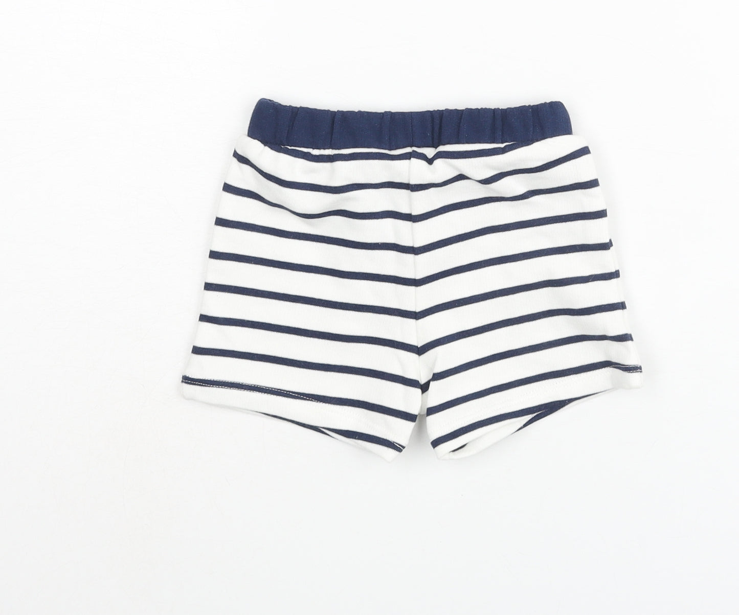 Marks and Spencer Boys Blue Striped Cotton Cropped Trousers Size 3-6 Months Drawstring