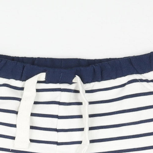 Marks and Spencer Boys Blue Striped Cotton Cropped Trousers Size 3-6 Months Drawstring