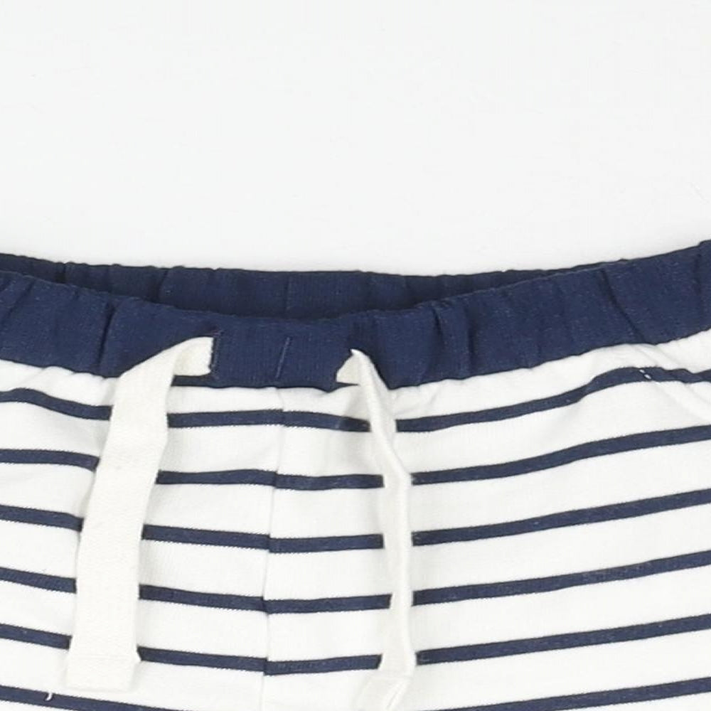 Marks and Spencer Boys Blue Striped Cotton Cropped Trousers Size 3-6 Months Drawstring