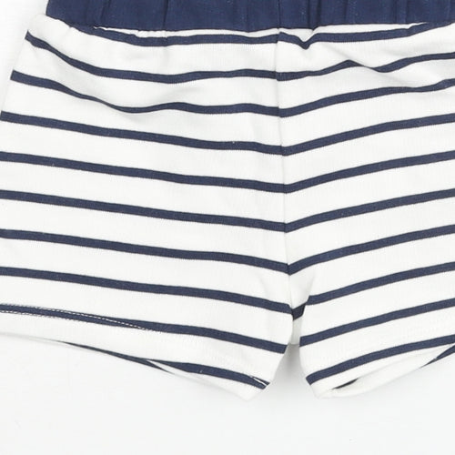 Marks and Spencer Boys Blue Striped Cotton Cropped Trousers Size 3-6 Months Drawstring