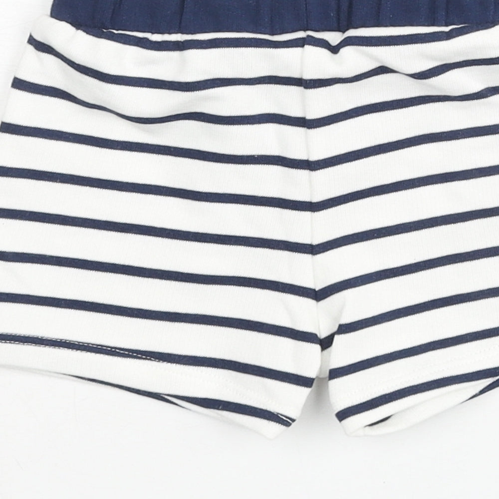 Marks and Spencer Boys Blue Striped Cotton Cropped Trousers Size 3-6 Months Drawstring