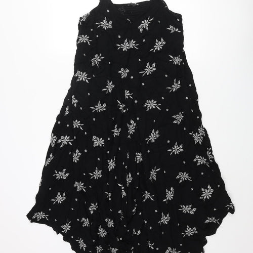 M&Co Womens Black Geometric Viscose Slip Dress Size 12 V-Neck Pullover - Floral Pattern