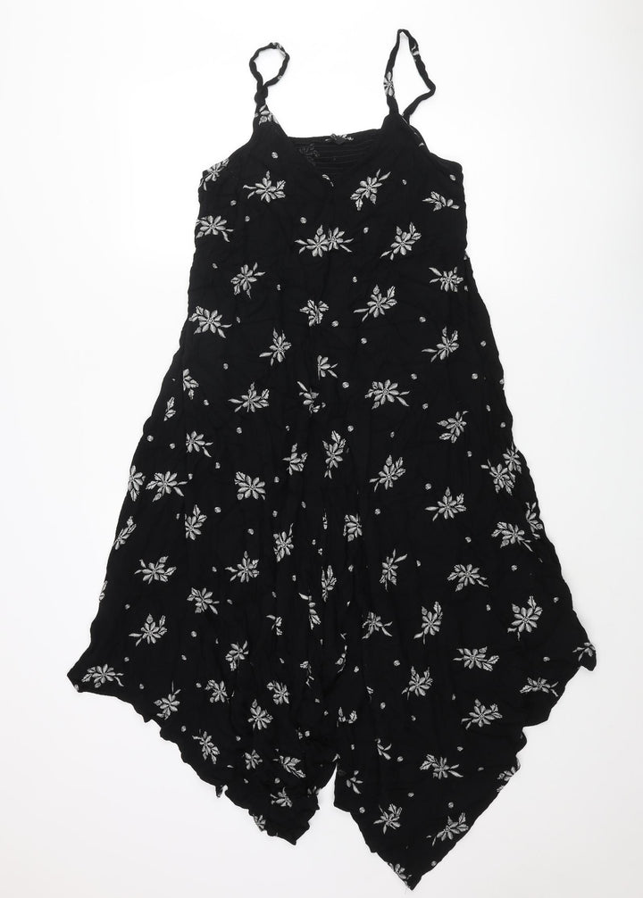 M&Co Womens Black Geometric Viscose Slip Dress Size 12 V-Neck Pullover - Floral Pattern
