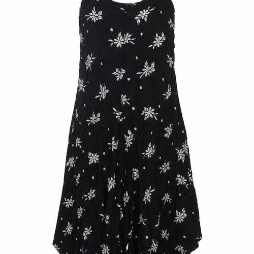 M&Co Womens Black Geometric Viscose Slip Dress Size 12 V-Neck Pullover - Floral Pattern