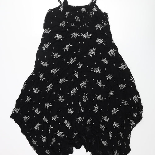 M&Co Womens Black Geometric Viscose Slip Dress Size 12 V-Neck Pullover - Floral Pattern