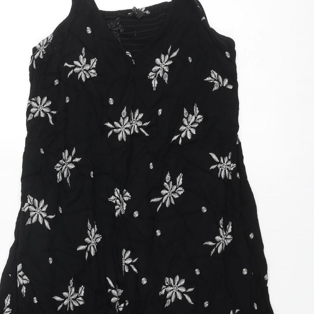 M&Co Womens Black Geometric Viscose Slip Dress Size 12 V-Neck Pullover - Floral Pattern
