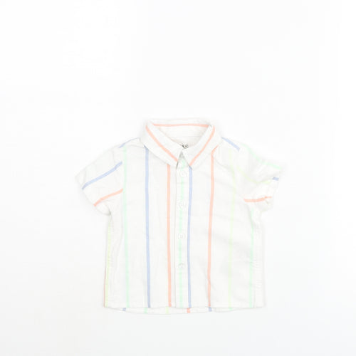 Marks and Spencer Boys White Striped Cotton Basic Button-Up Size 0-3 Months Collared Button