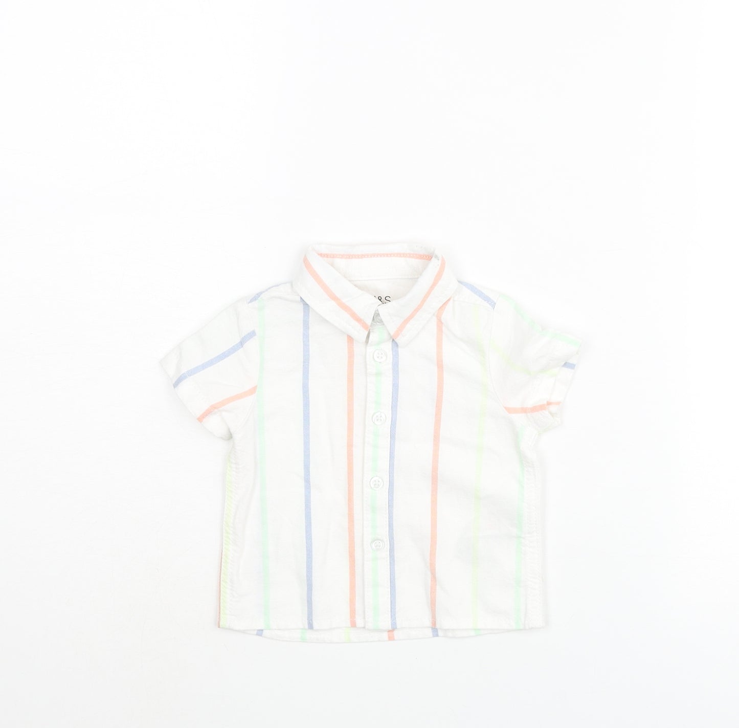 Marks and Spencer Boys White Striped Cotton Basic Button-Up Size 0-3 Months Collared Button