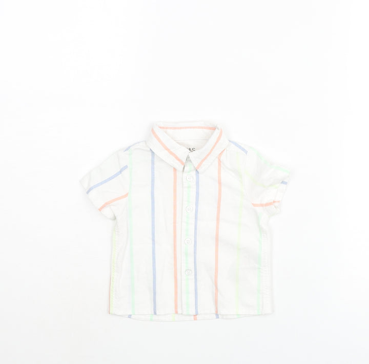 Marks and Spencer Boys White Striped Cotton Basic Button-Up Size 0-3 Months Collared Button