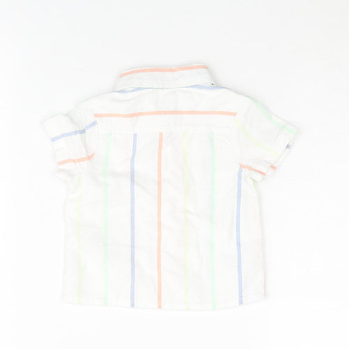 Marks and Spencer Boys White Striped Cotton Basic Button-Up Size 0-3 Months Collared Button