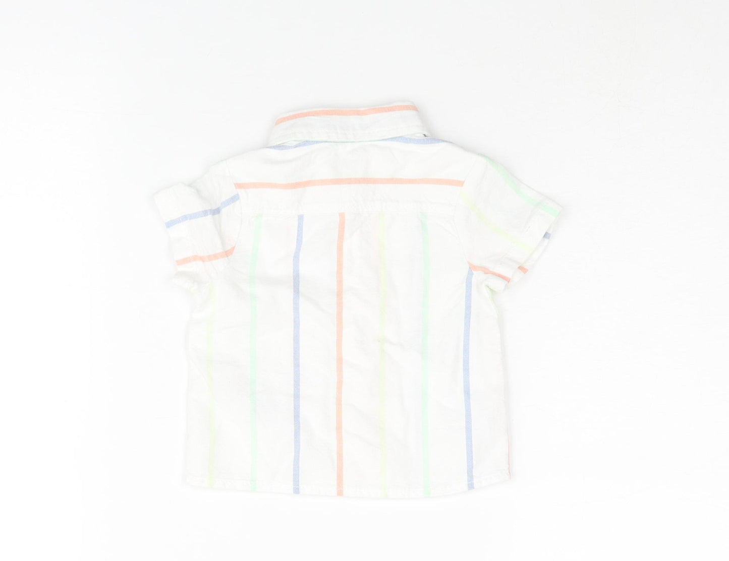 Marks and Spencer Boys White Striped Cotton Basic Button-Up Size 0-3 Months Collared Button