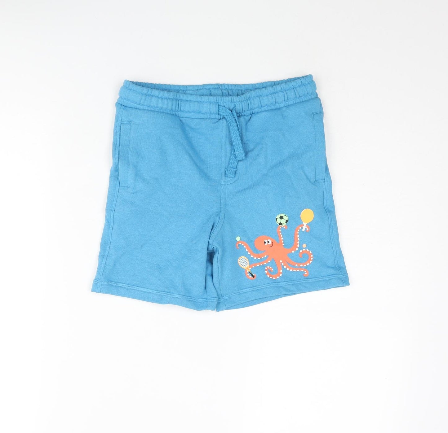 Marks and Spencer Boys Blue Cotton Sweat Shorts Size 7-8 Years Regular Drawstring - Octopus Print