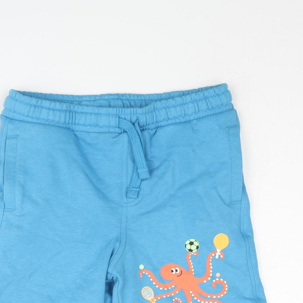 Marks and Spencer Boys Blue Cotton Sweat Shorts Size 7-8 Years Regular Drawstring - Octopus Print