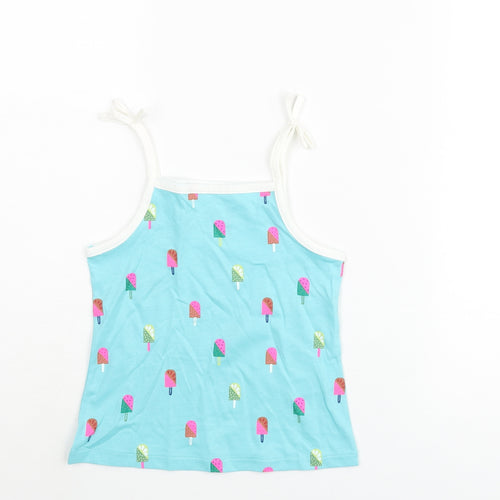 Marks and Spencer Girls Blue Geometric Cotton Basic Tank Size 3-4 Years Square Neck Pullover - Ice Lolly Print