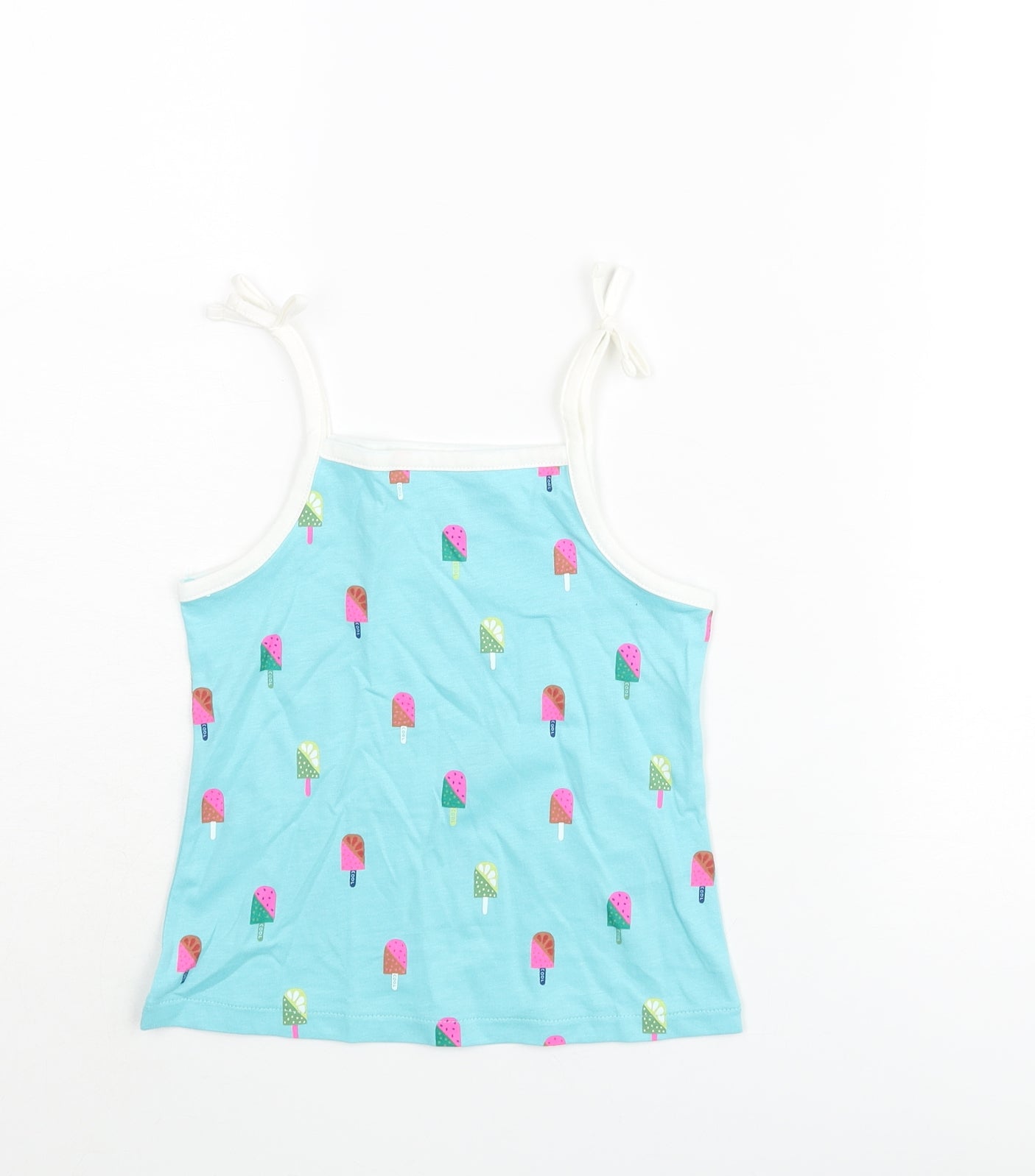 Marks and Spencer Girls Blue Geometric Cotton Basic Tank Size 3-4 Years Square Neck Pullover - Ice Lolly Print