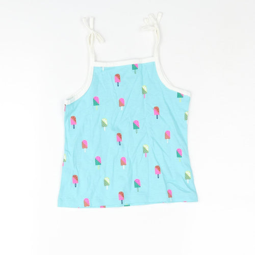 Marks and Spencer Girls Blue Geometric Cotton Basic Tank Size 3-4 Years Square Neck Pullover - Ice Lolly Print