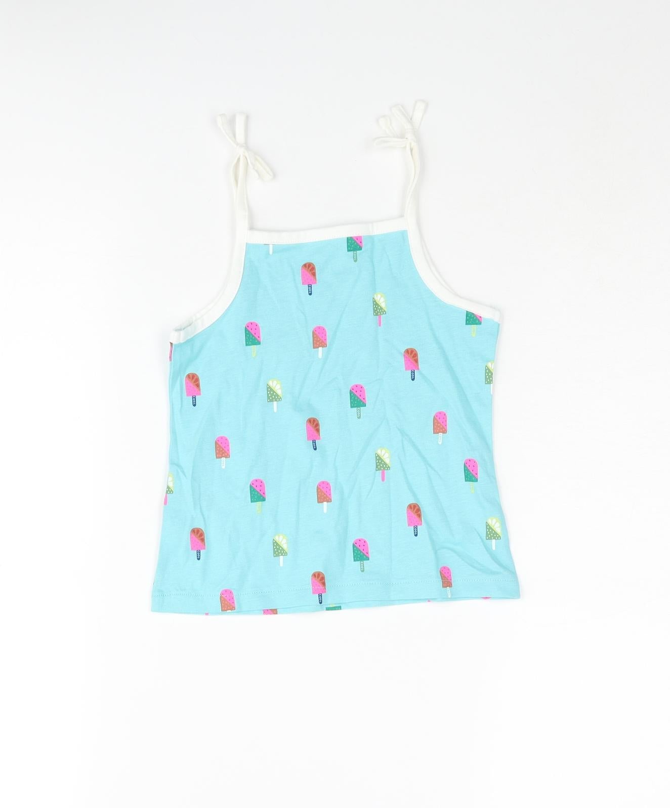 Marks and Spencer Girls Blue Geometric Cotton Basic Tank Size 3-4 Years Square Neck Pullover - Ice Lolly Print