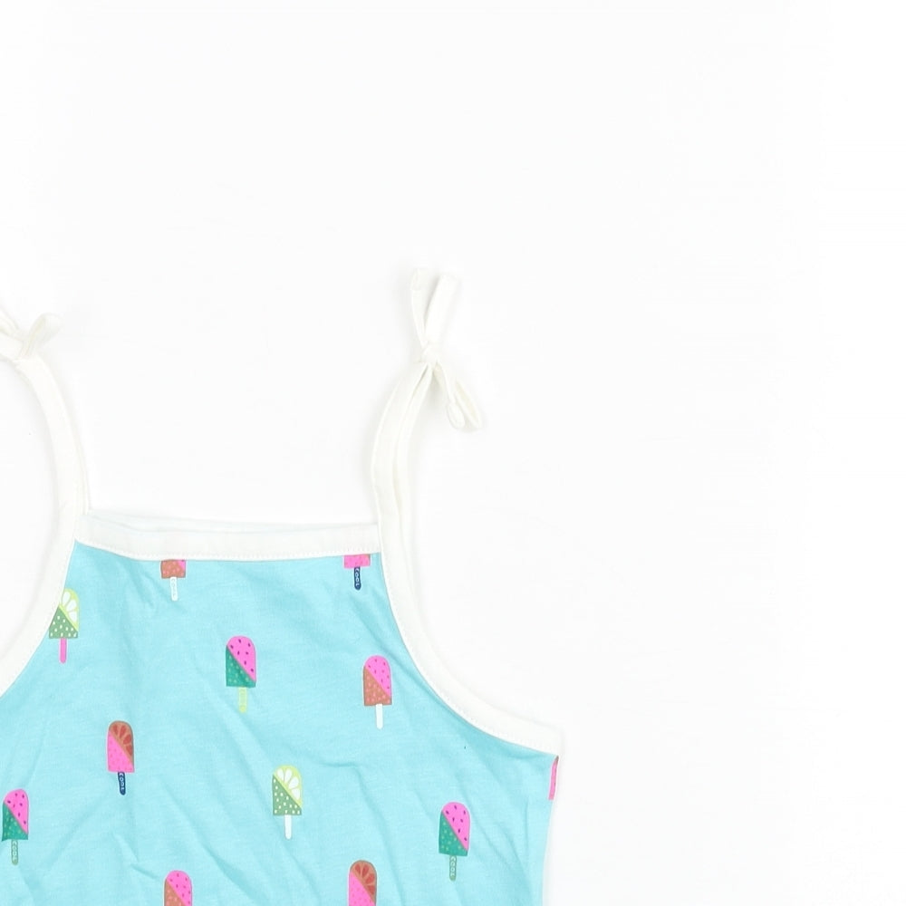 Marks and Spencer Girls Blue Geometric Cotton Basic Tank Size 3-4 Years Square Neck Pullover - Ice Lolly Print