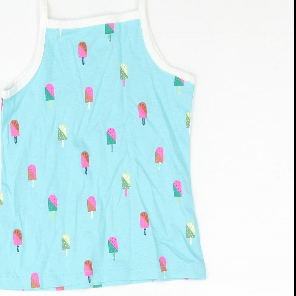 Marks and Spencer Girls Blue Geometric Cotton Basic Tank Size 3-4 Years Square Neck Pullover - Ice Lolly Print