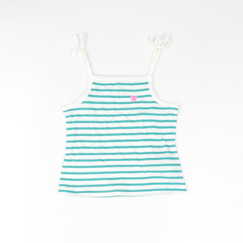 Marks and Spencer Girls Green Striped Cotton Basic Tank Size 2-3 Years Square Neck Pullover - Embroidered Heart