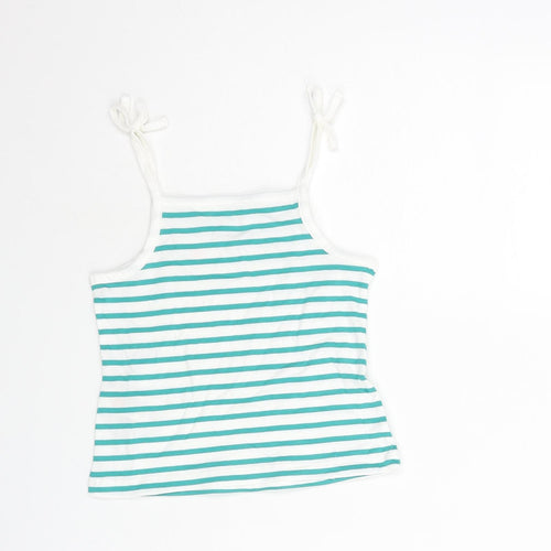 Marks and Spencer Girls Green Striped Cotton Basic Tank Size 2-3 Years Square Neck Pullover - Embroidered Heart