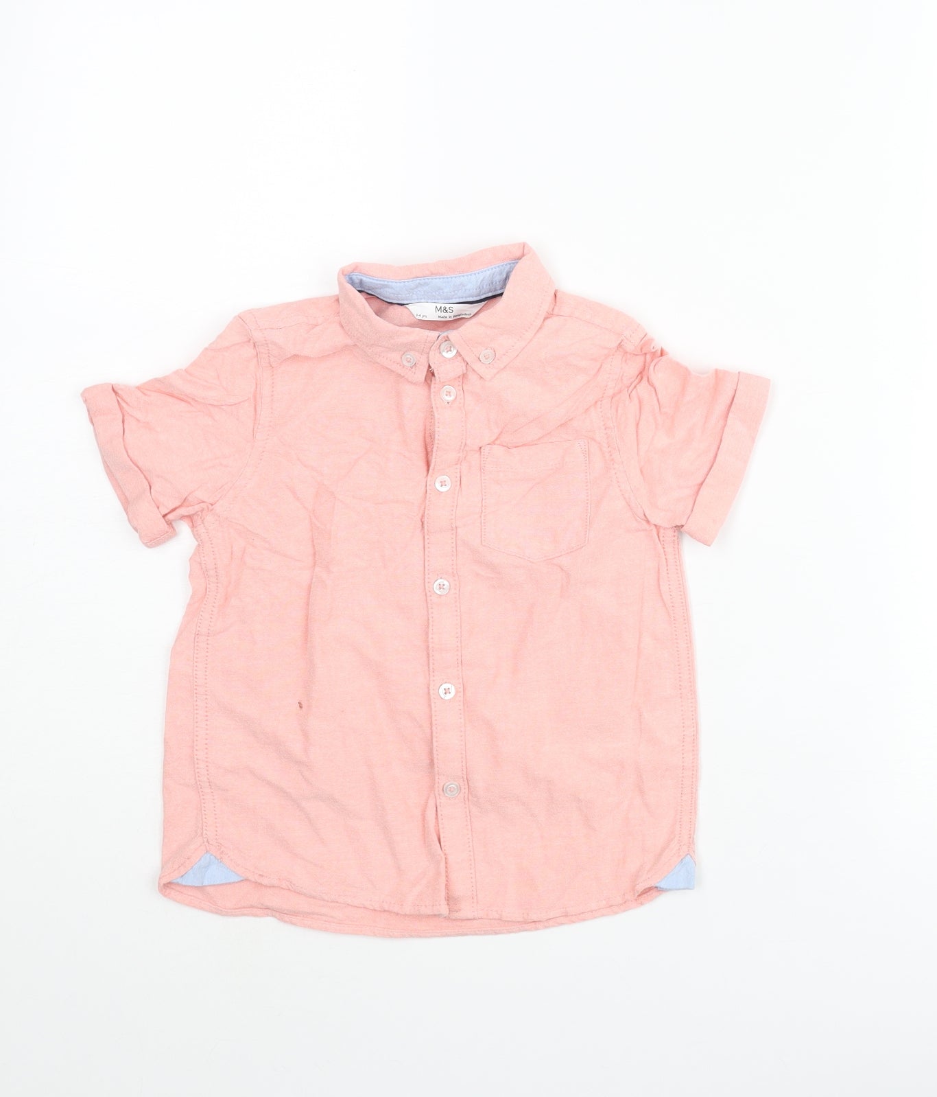 Marks and Spencer Boys Pink Cotton Basic Button-Up Size 3-4 Years Collared Button