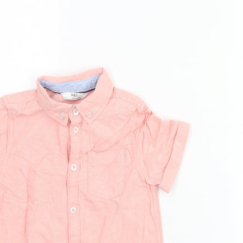 Marks and Spencer Boys Pink Cotton Basic Button-Up Size 3-4 Years Collared Button