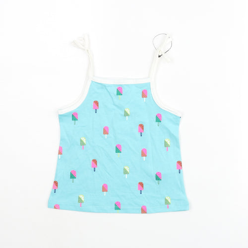 Marks and Spencer Girls Blue Geometric Cotton Basic Tank Size 2-3 Years Square Neck Pullover - Ice Lolly Print