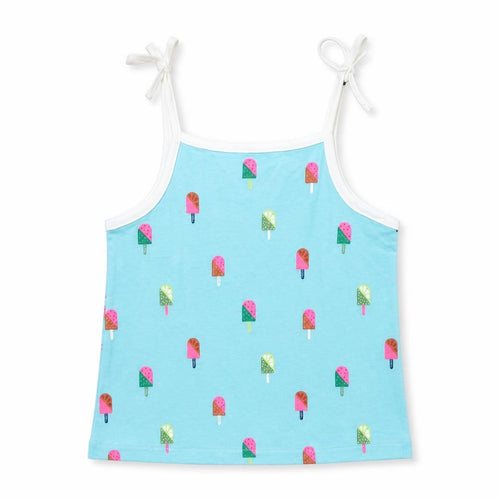 Marks and Spencer Girls Blue Geometric Cotton Basic Tank Size 2-3 Years Square Neck Pullover - Ice Lolly Print